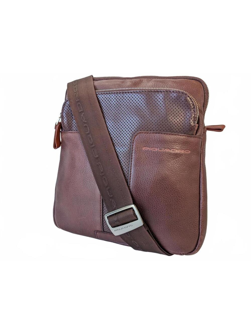 Piquadro China Small Messenger Bag Crossbody Leather Brown